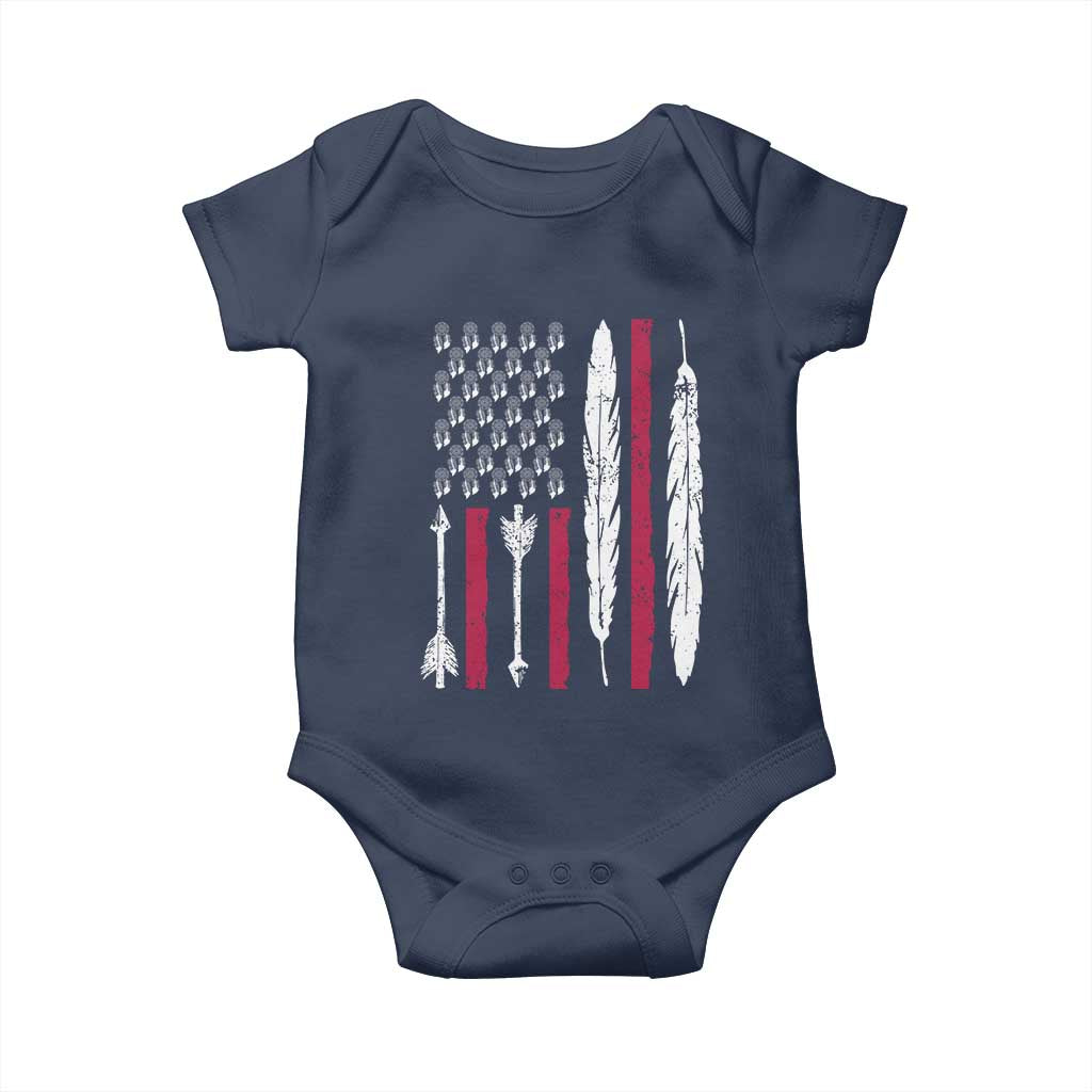Vintage Native American Flag Baby Onesie Dreamcatcher And Feather Graphic