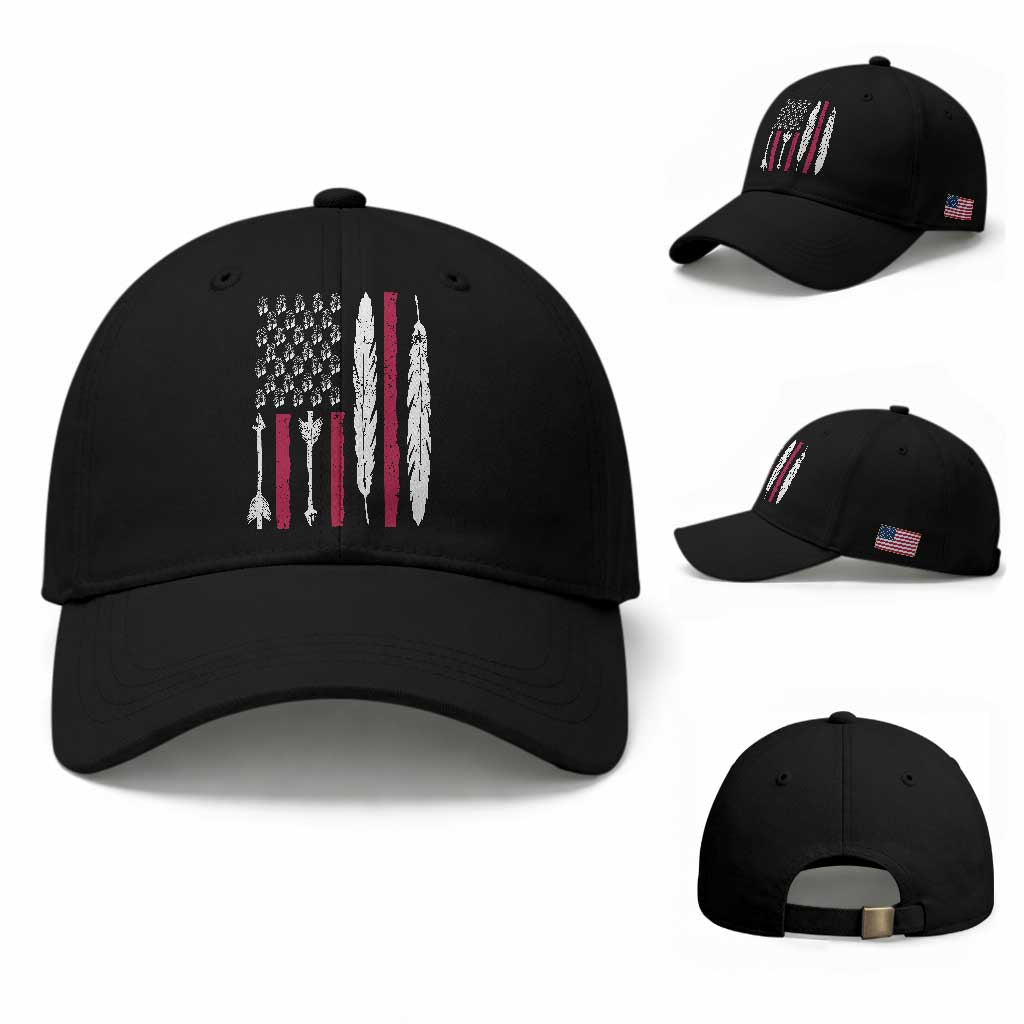 Vintage Native American Flag Baseball Cap Dreamcatcher And Feather Graphic