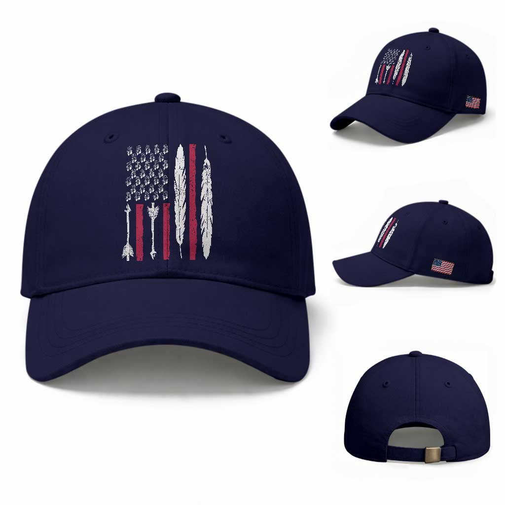Vintage Native American Flag Baseball Cap Dreamcatcher And Feather Graphic