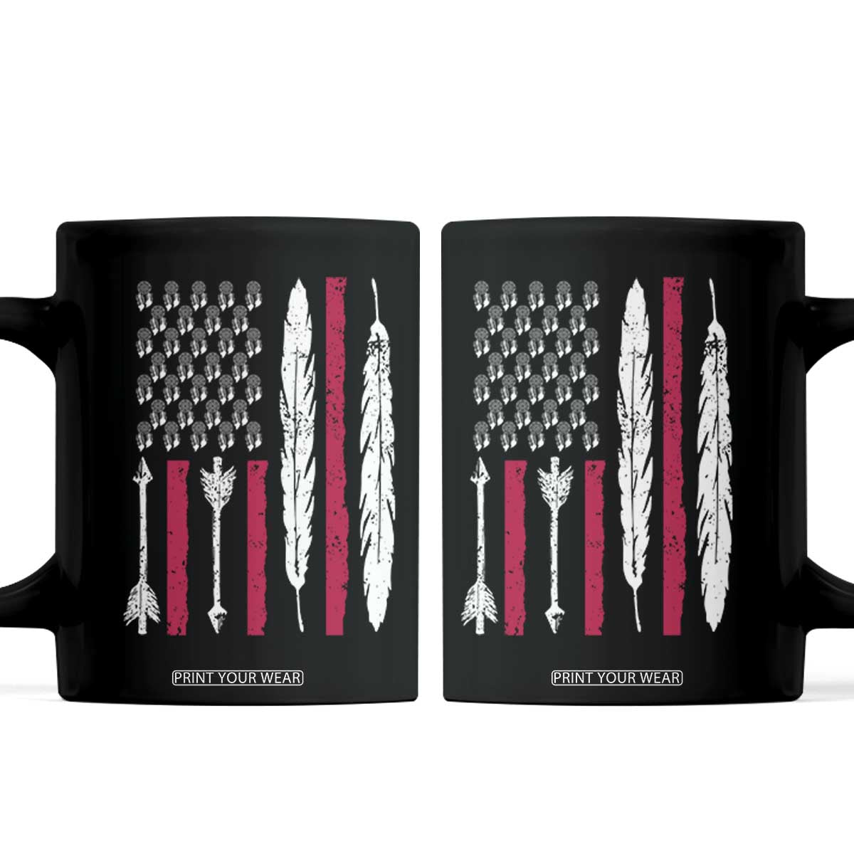 Vintage Native American Flag Coffee Mug Dreamcatcher And Feather Graphic TS12 Black Print Your Wear
