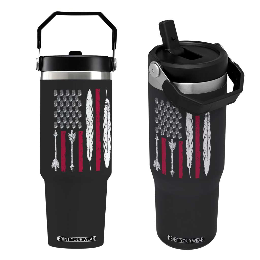 Vintage Native American Flag Flip Straw Tumbler Dreamcatcher And Feather Graphic TS12 One Size: 30 oz Black Print Your Wear