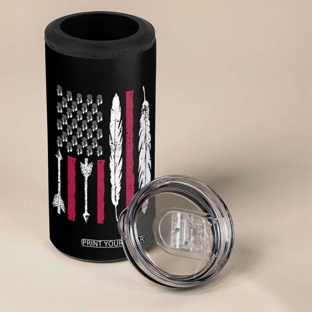 Vintage Native American Flag 4 in 1 Can Cooler Tumbler Dreamcatcher And Feather Graphic