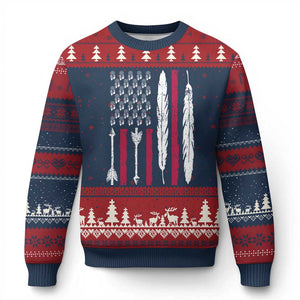 Vintage Native American Flag Ugly Christmas Sweater Dreamcatcher And Feather Graphic
