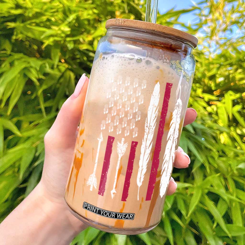 Vintage Native American Flag Glass Can Dreamcatcher And Feather Graphic TS12 Black Print Your Wear