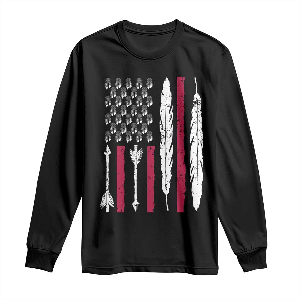 Vintage Native American Flag Long Sleeve Shirt Dreamcatcher And Feather Graphic TS12 Black Print Your Wear