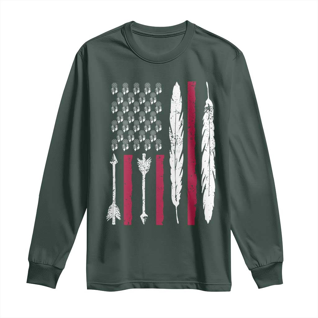 Vintage Native American Flag Long Sleeve Shirt Dreamcatcher And Feather Graphic