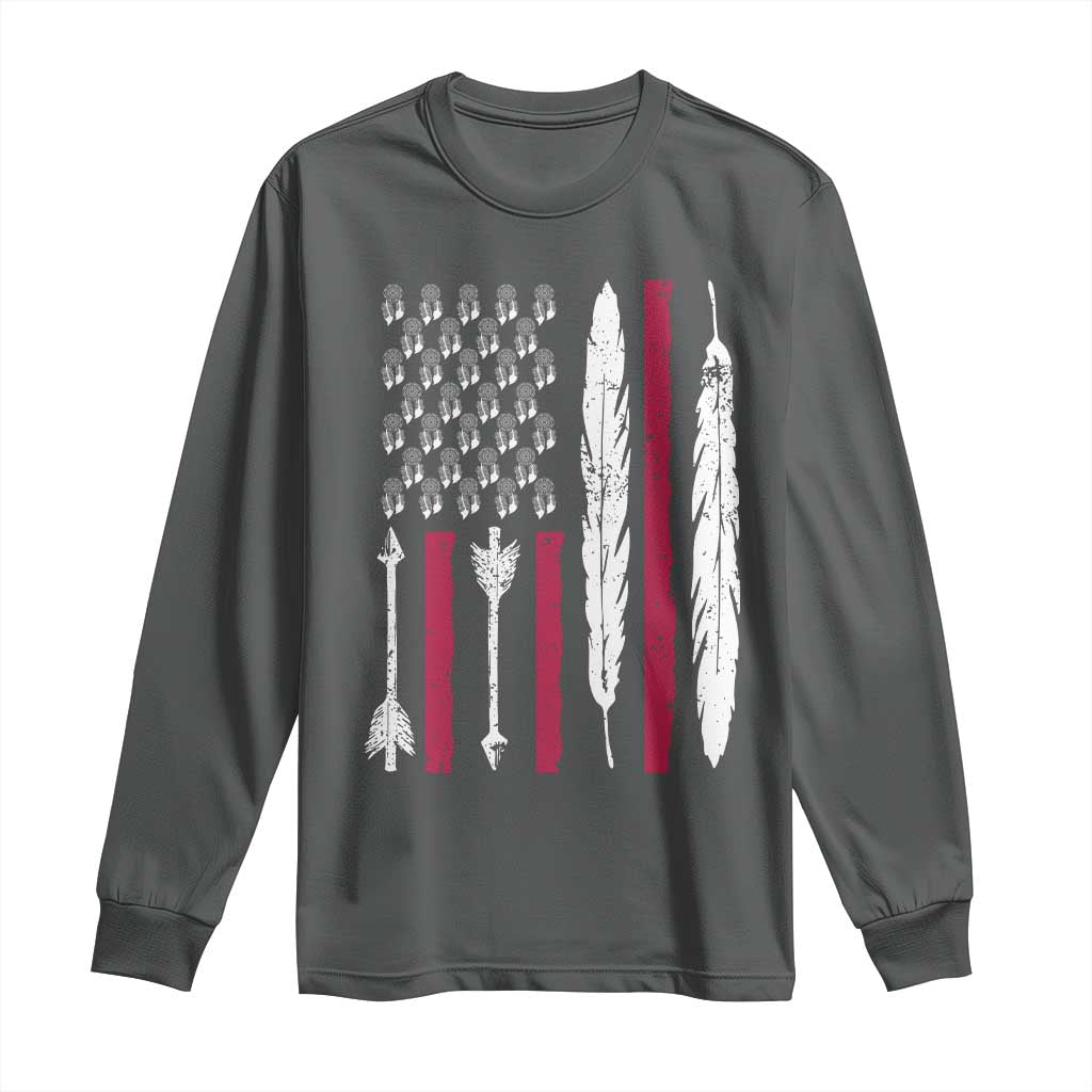 Vintage Native American Flag Long Sleeve Shirt Dreamcatcher And Feather Graphic