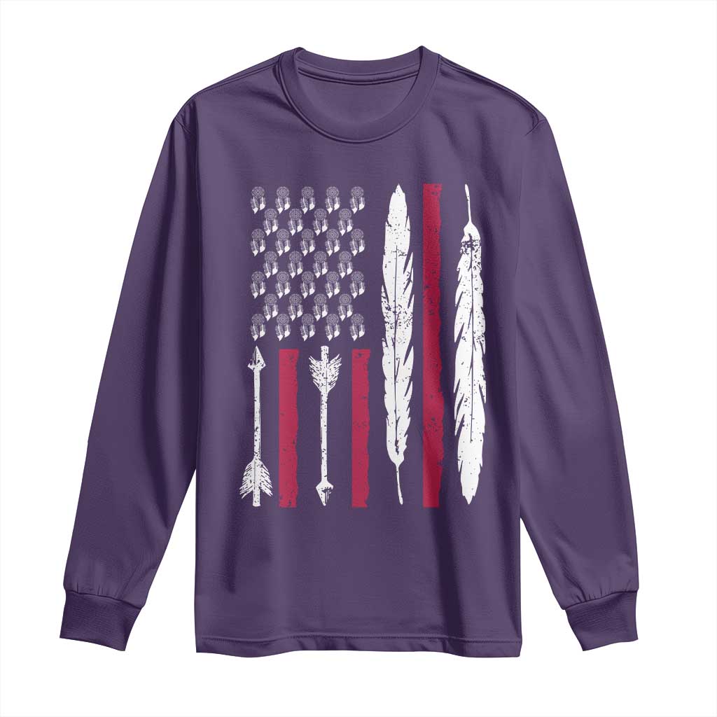 Vintage Native American Flag Long Sleeve Shirt Dreamcatcher And Feather Graphic