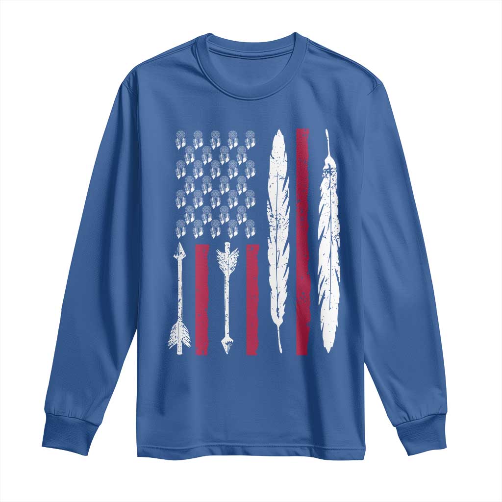 Vintage Native American Flag Long Sleeve Shirt Dreamcatcher And Feather Graphic