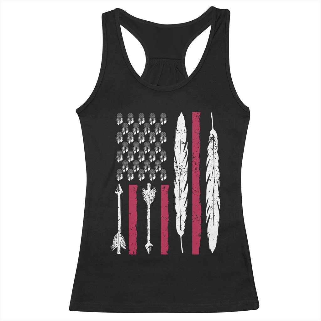 Vintage Native American Flag Racerback Tank Top Dreamcatcher And Feather Graphic TS12 Black Print Your Wear