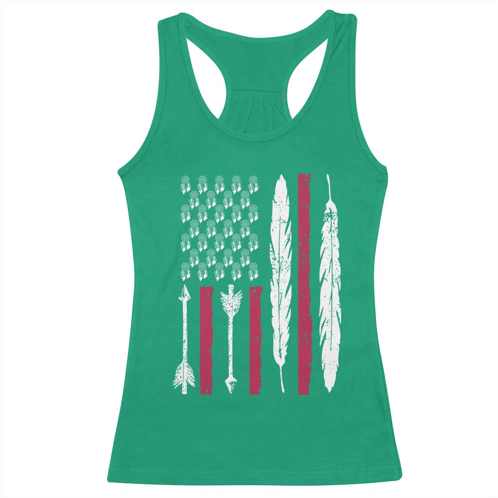Vintage Native American Flag Racerback Tank Top Dreamcatcher And Feather Graphic