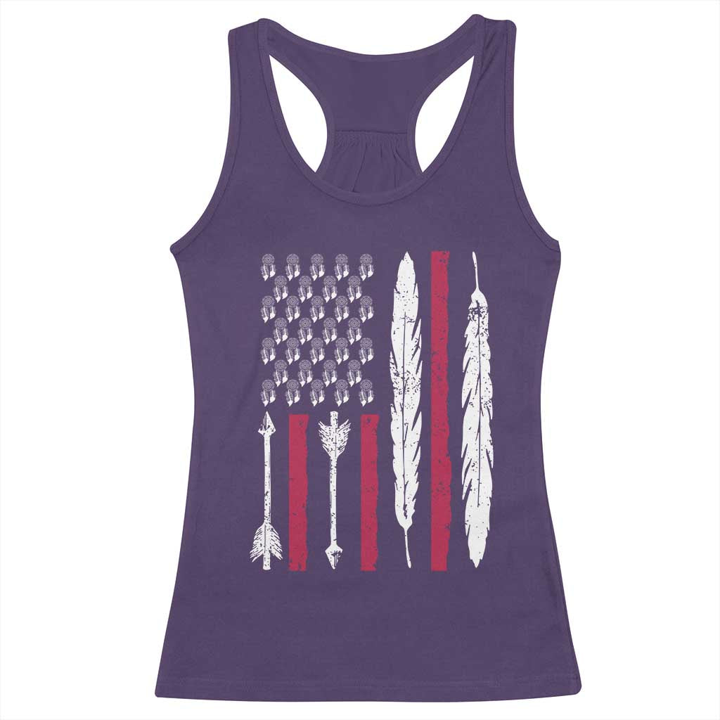 Vintage Native American Flag Racerback Tank Top Dreamcatcher And Feather Graphic
