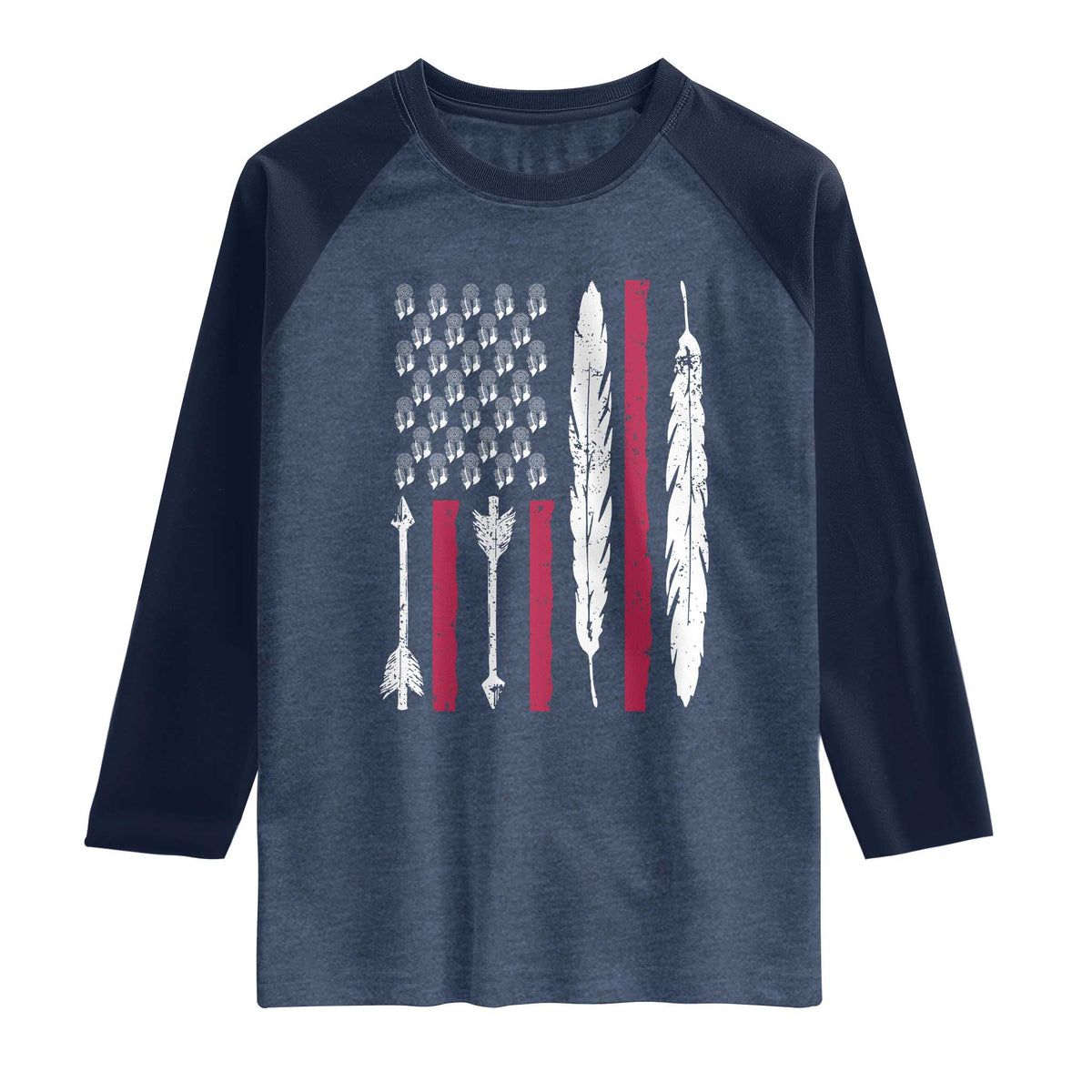 Vintage Native American Flag Raglan Shirt Dreamcatcher And Feather Graphic