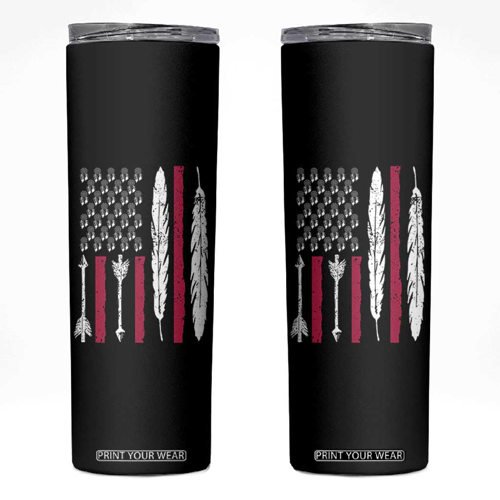 Vintage Native American Flag Skinny Tumbler Dreamcatcher And Feather Graphic TS12 Black Print Your Wear