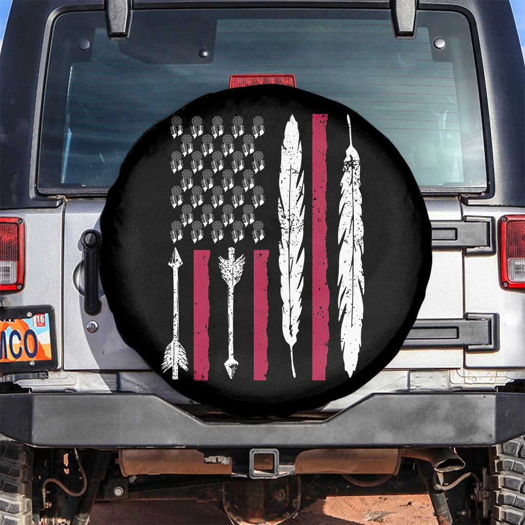 Vintage Native American Flag Spare Tire Cover Dreamcatcher And Feather Graphic TS12 No hole Black Print Your Wear