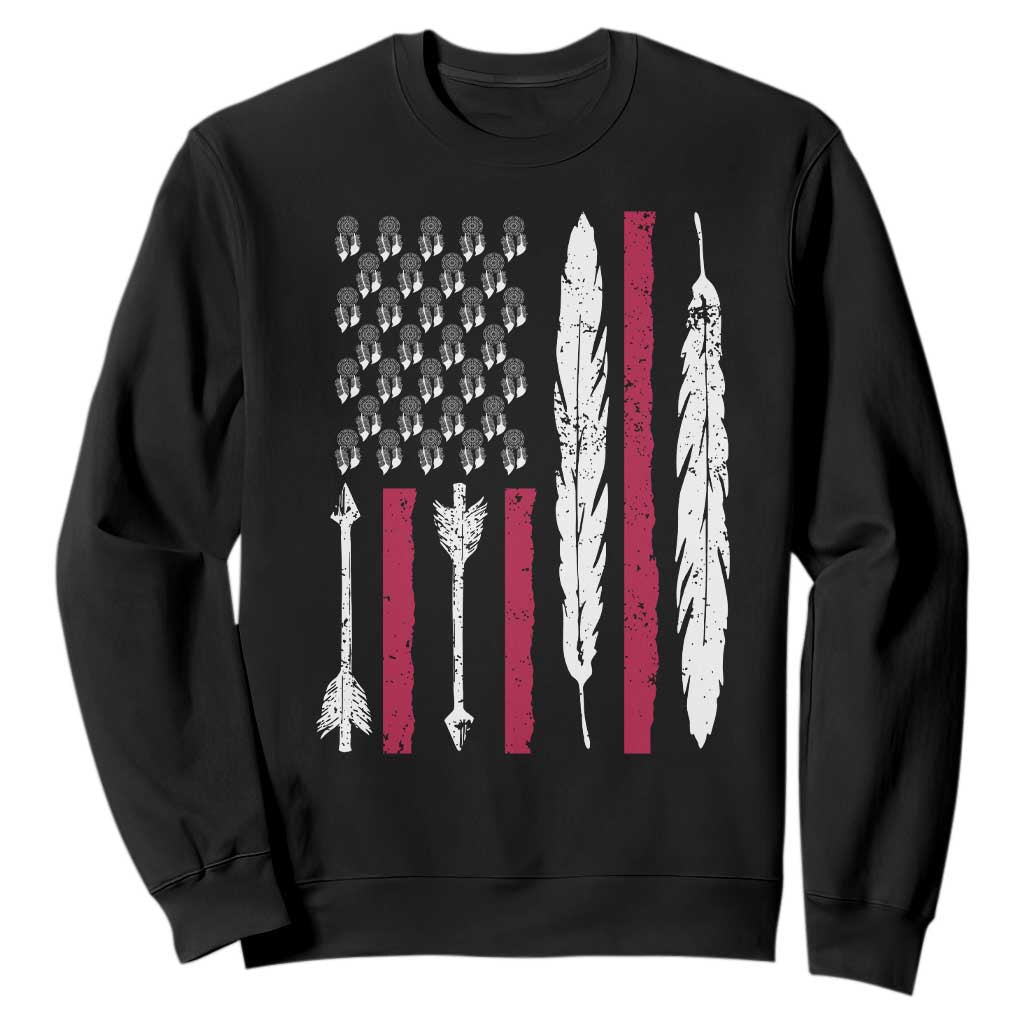 Vintage Native American Flag Sweatshirt Dreamcatcher And Feather Graphic
