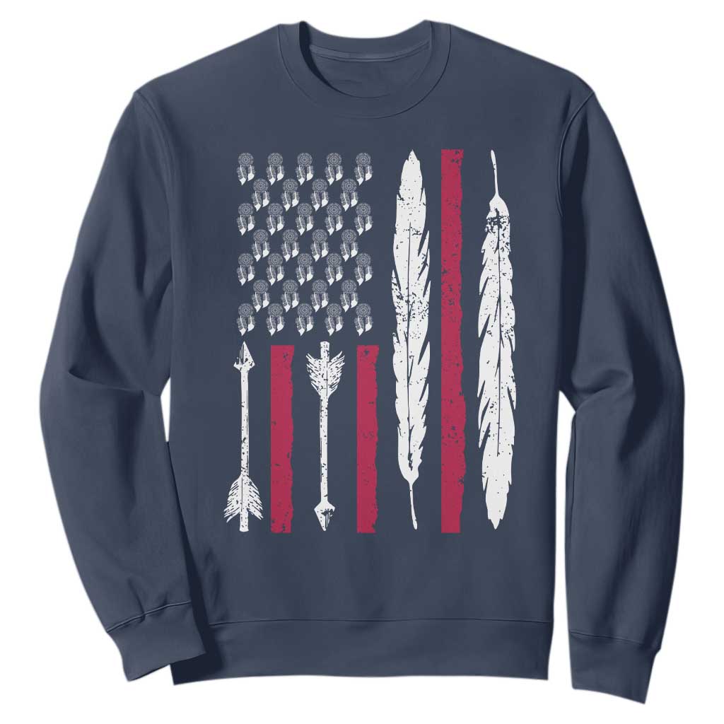 Vintage Native American Flag Sweatshirt Dreamcatcher And Feather Graphic