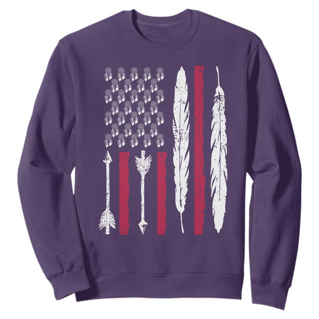 Vintage Native American Flag Sweatshirt Dreamcatcher And Feather Graphic