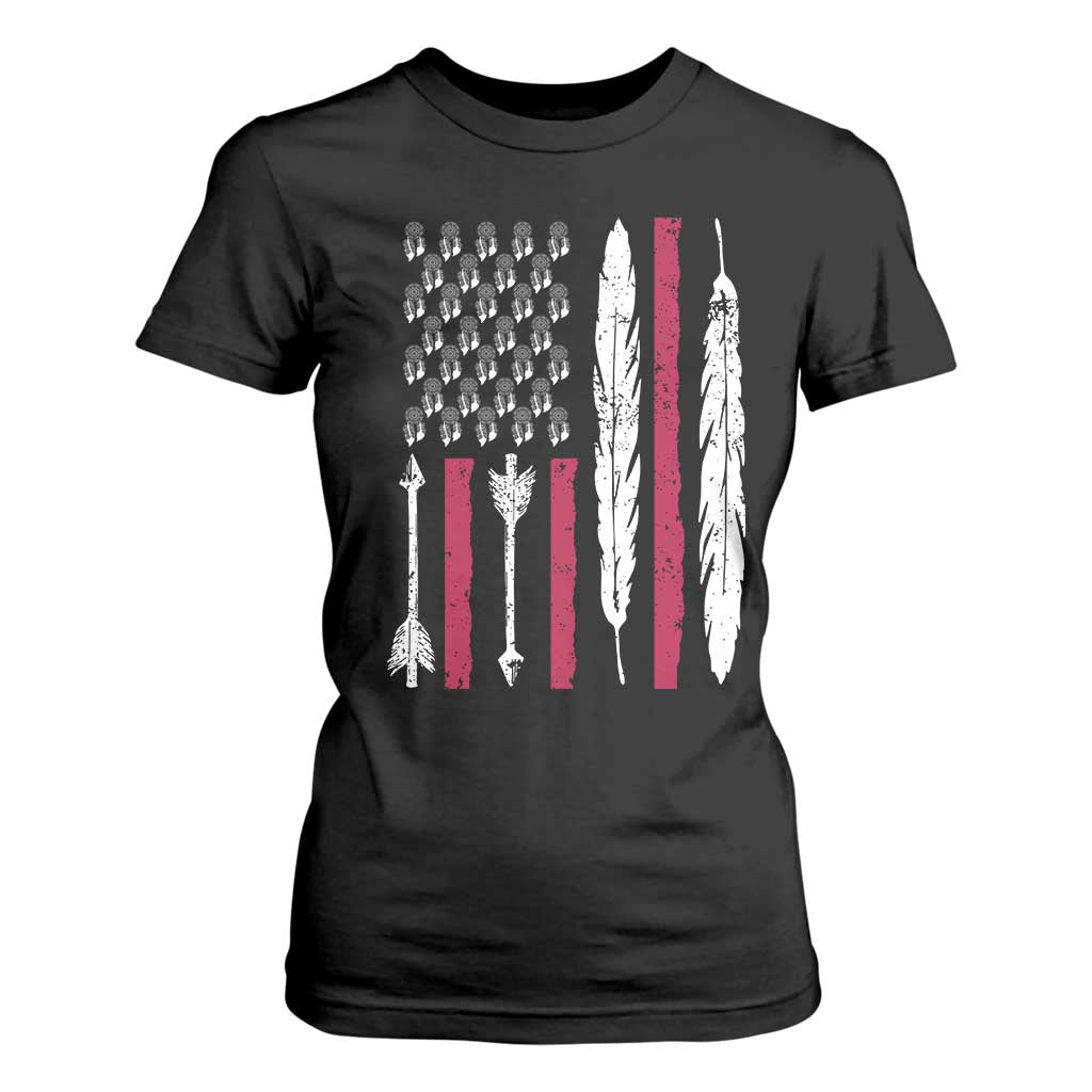 Vintage Native American Flag T Shirt For Women Dreamcatcher And Feather Graphic