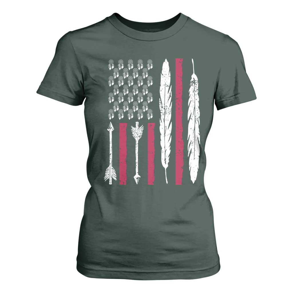 Vintage Native American Flag T Shirt For Women Dreamcatcher And Feather Graphic
