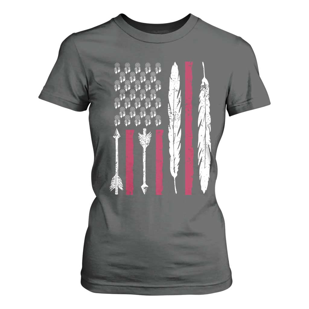 Vintage Native American Flag T Shirt For Women Dreamcatcher And Feather Graphic