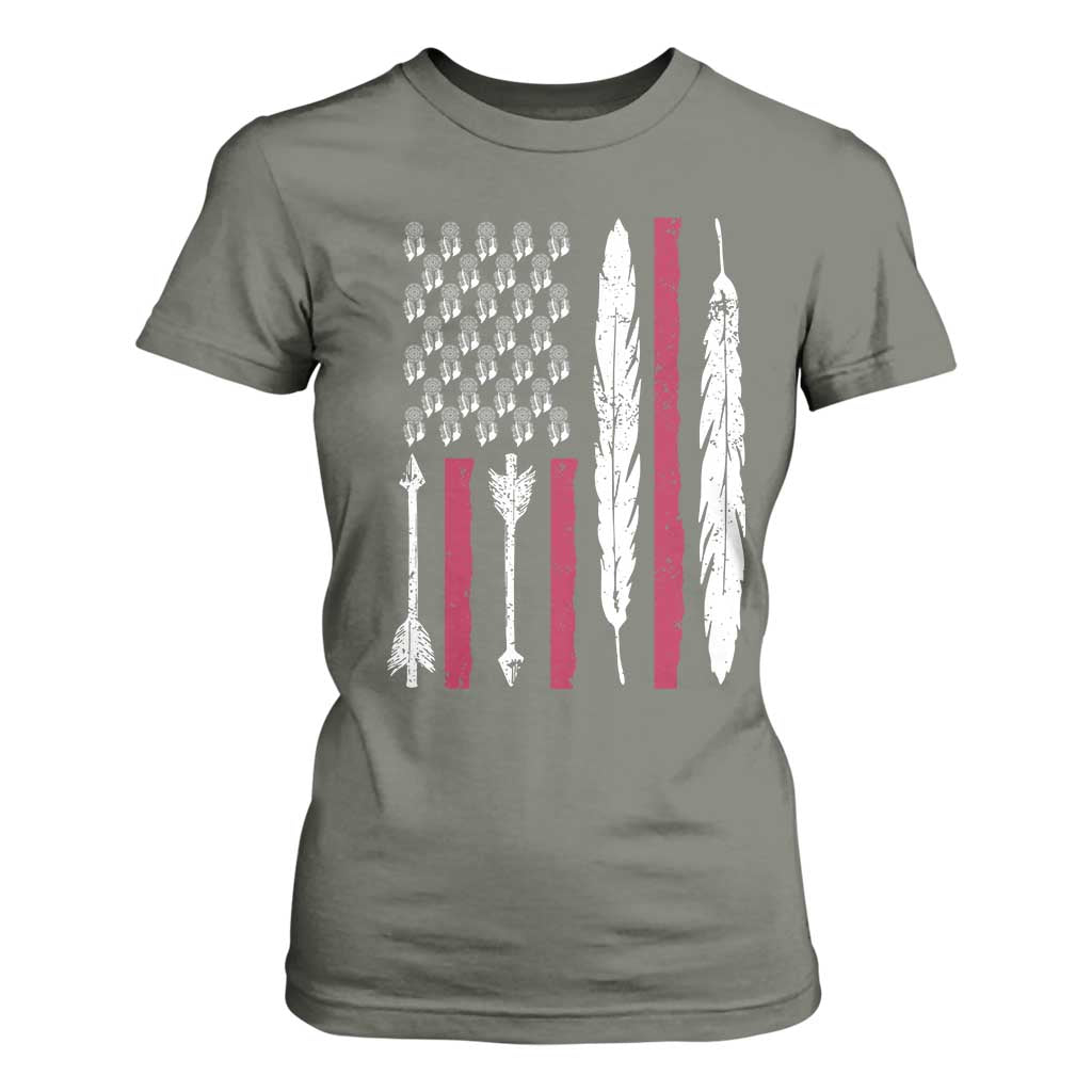 Vintage Native American Flag T Shirt For Women Dreamcatcher And Feather Graphic