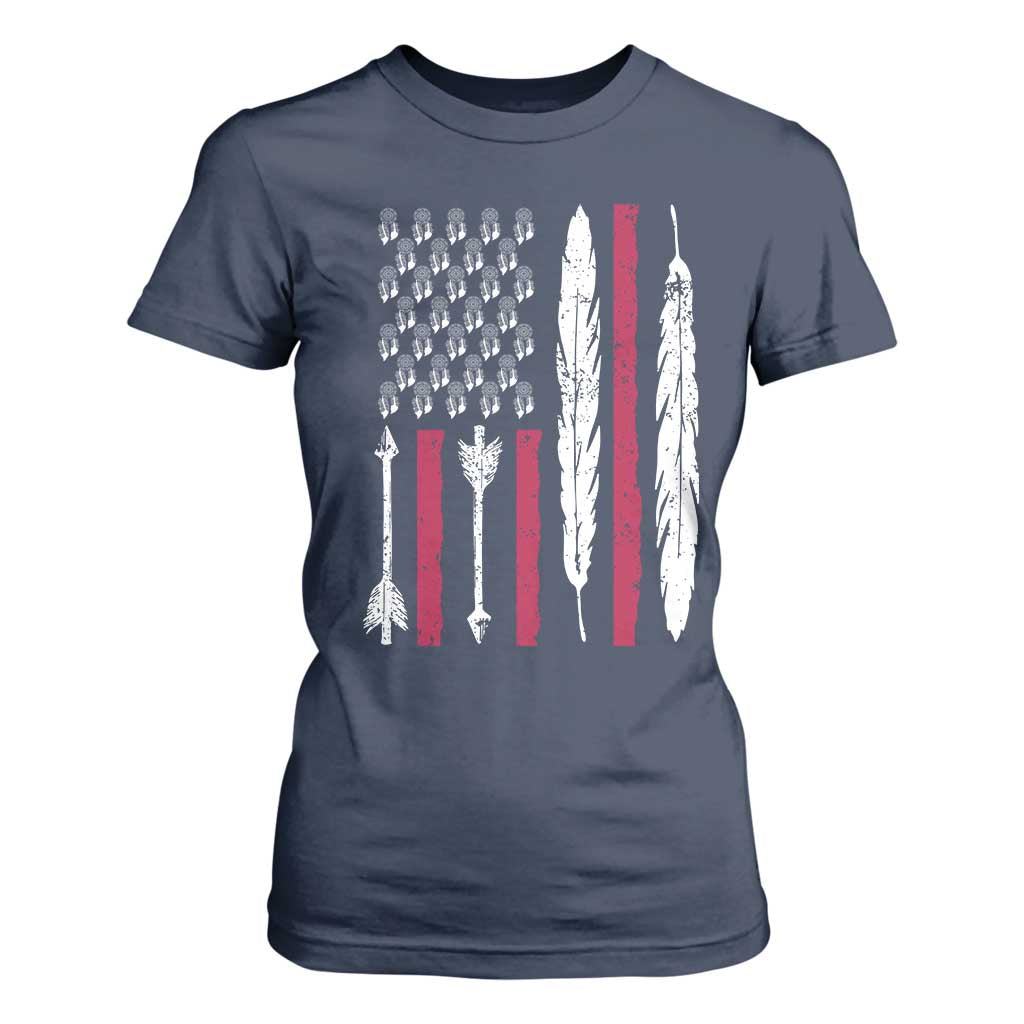 Vintage Native American Flag T Shirt For Women Dreamcatcher And Feather Graphic
