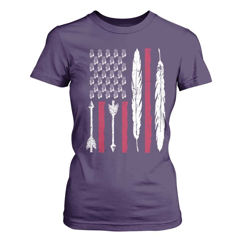 Vintage Native American Flag T Shirt For Women Dreamcatcher And Feather Graphic