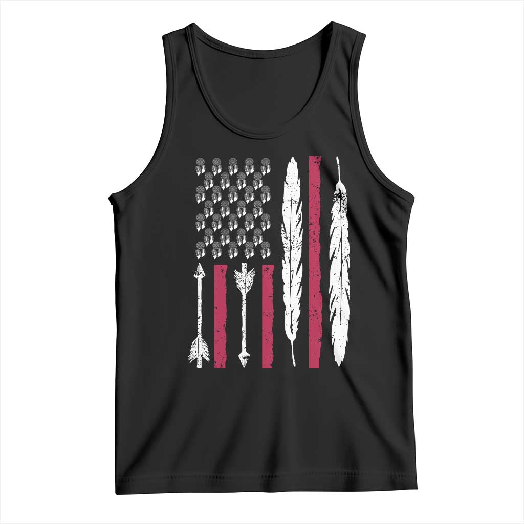 Vintage Native American Flag Tank Top Dreamcatcher And Feather Graphic TS12 Black Print Your Wear
