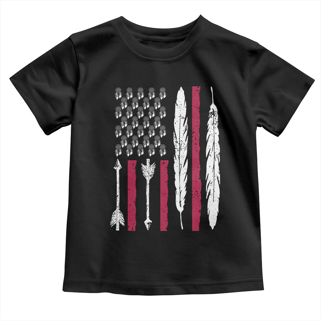 Vintage Native American Flag Toddler T Shirt Dreamcatcher And Feather Graphic TS12 Black Print Your Wear