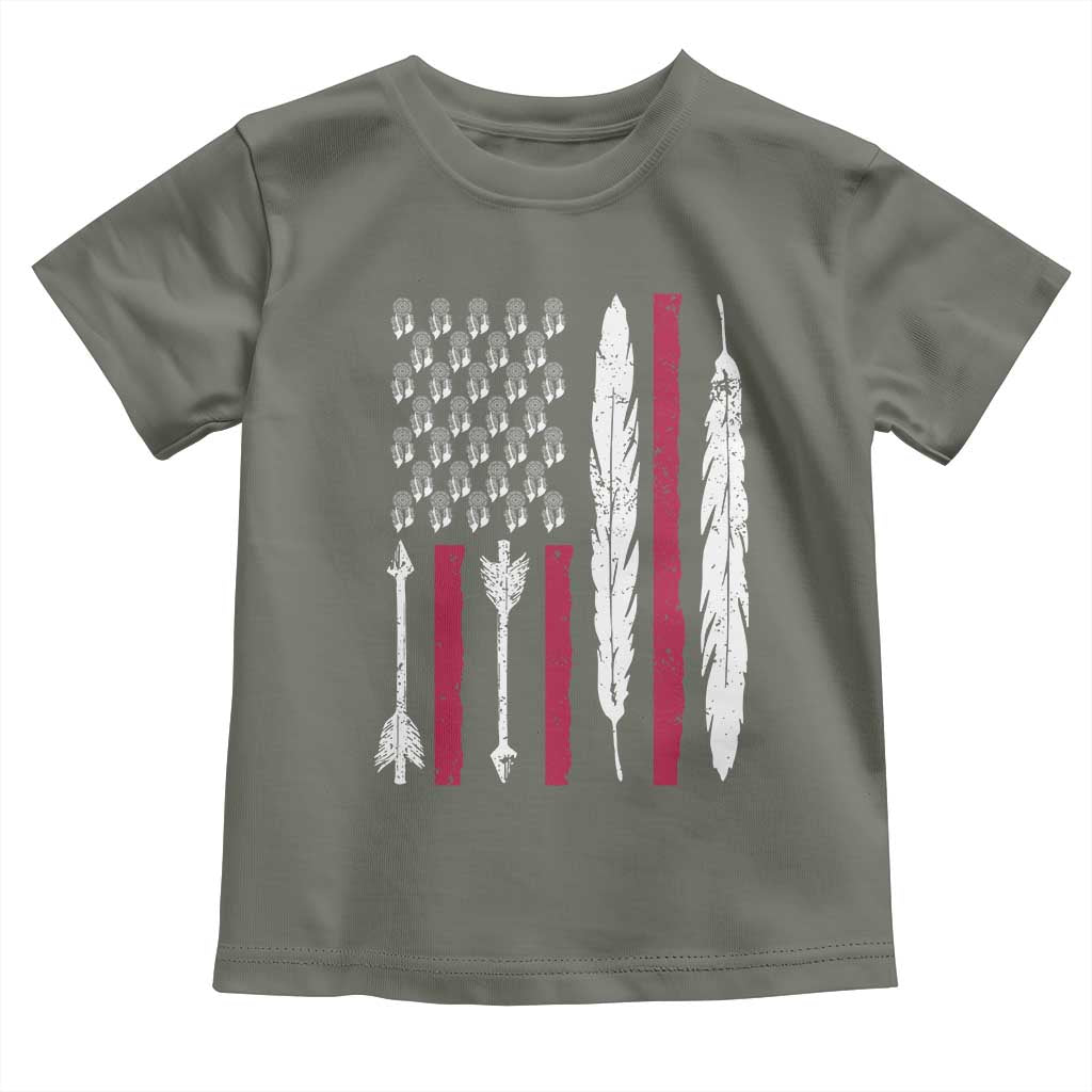 Vintage Native American Flag Toddler T Shirt Dreamcatcher And Feather Graphic