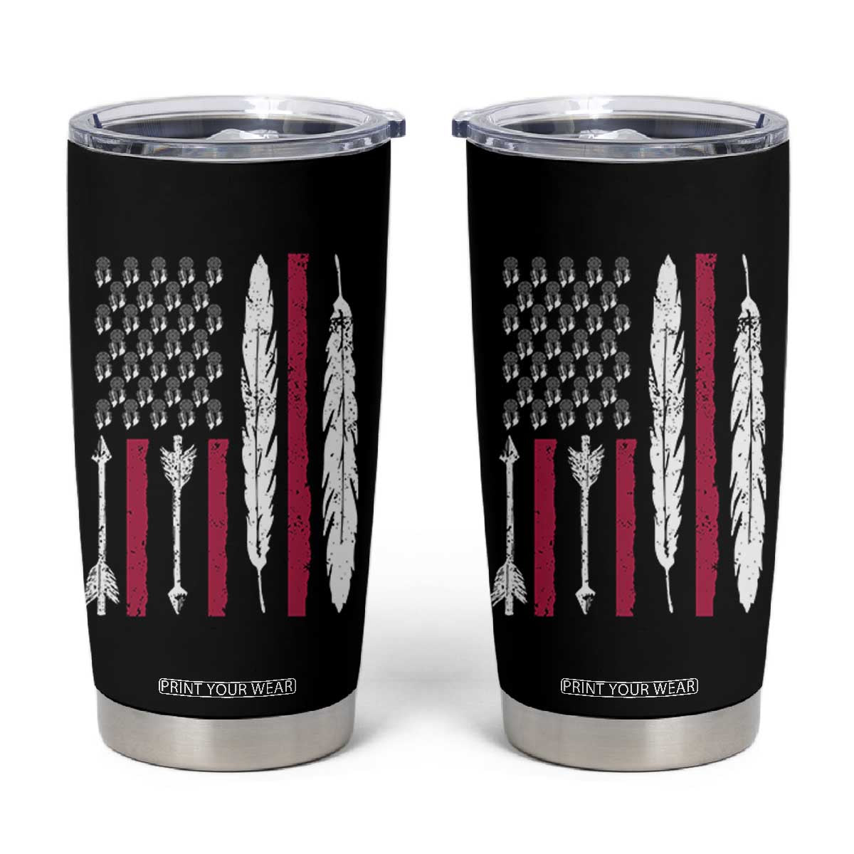 Vintage Native American Flag Tumbler Cup Dreamcatcher And Feather Graphic TS12 Black Print Your Wear