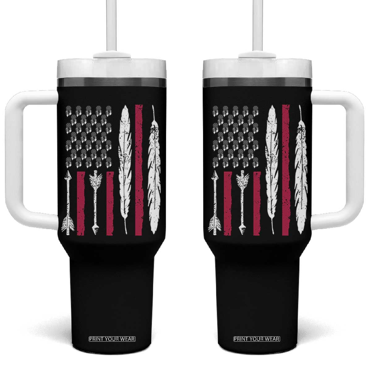Vintage Native American Flag Tumbler With Handle Dreamcatcher And Feather Graphic