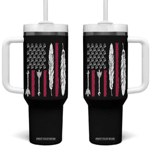 Vintage Native American Flag Tumbler With Handle Dreamcatcher And Feather Graphic