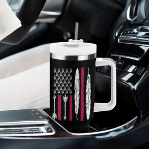 Vintage Native American Flag Tumbler With Handle Dreamcatcher And Feather Graphic