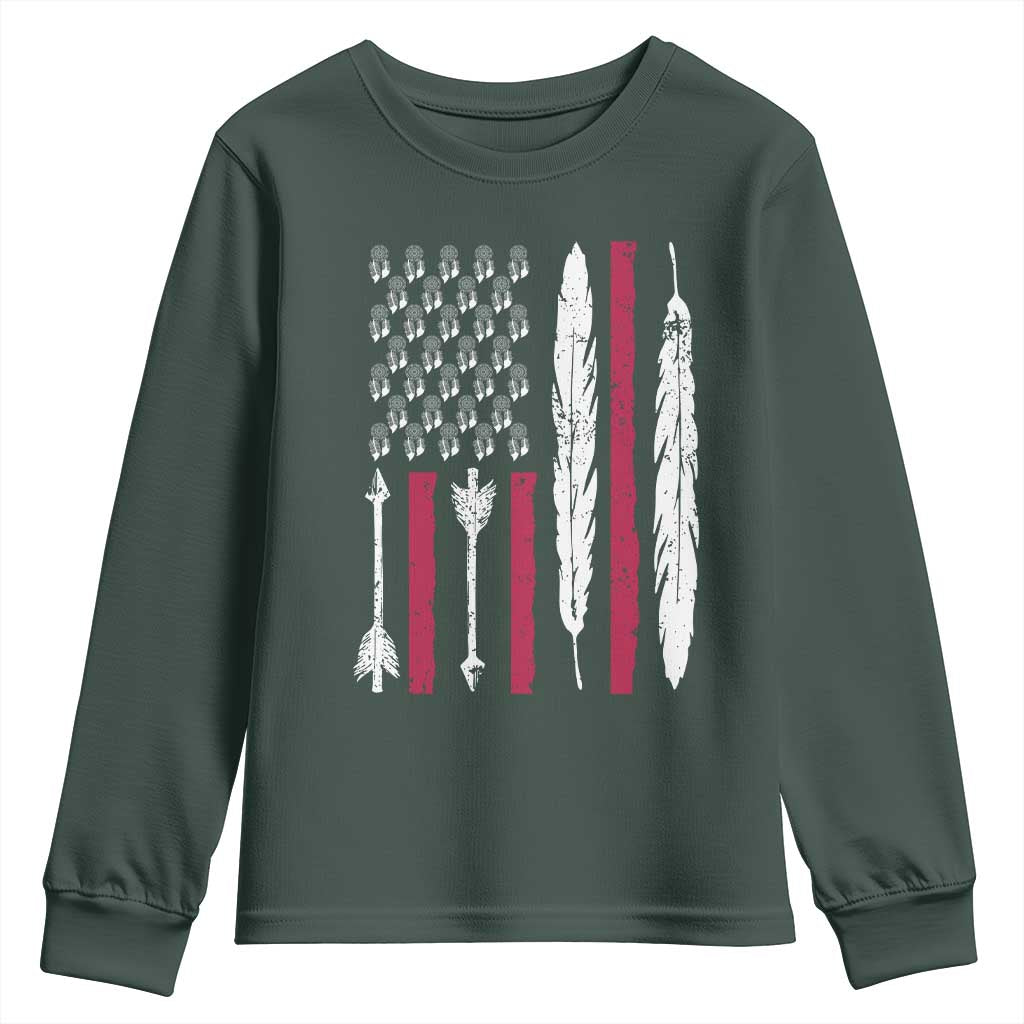 Vintage Native American Flag Youth Sweatshirt Dreamcatcher And Feather Graphic