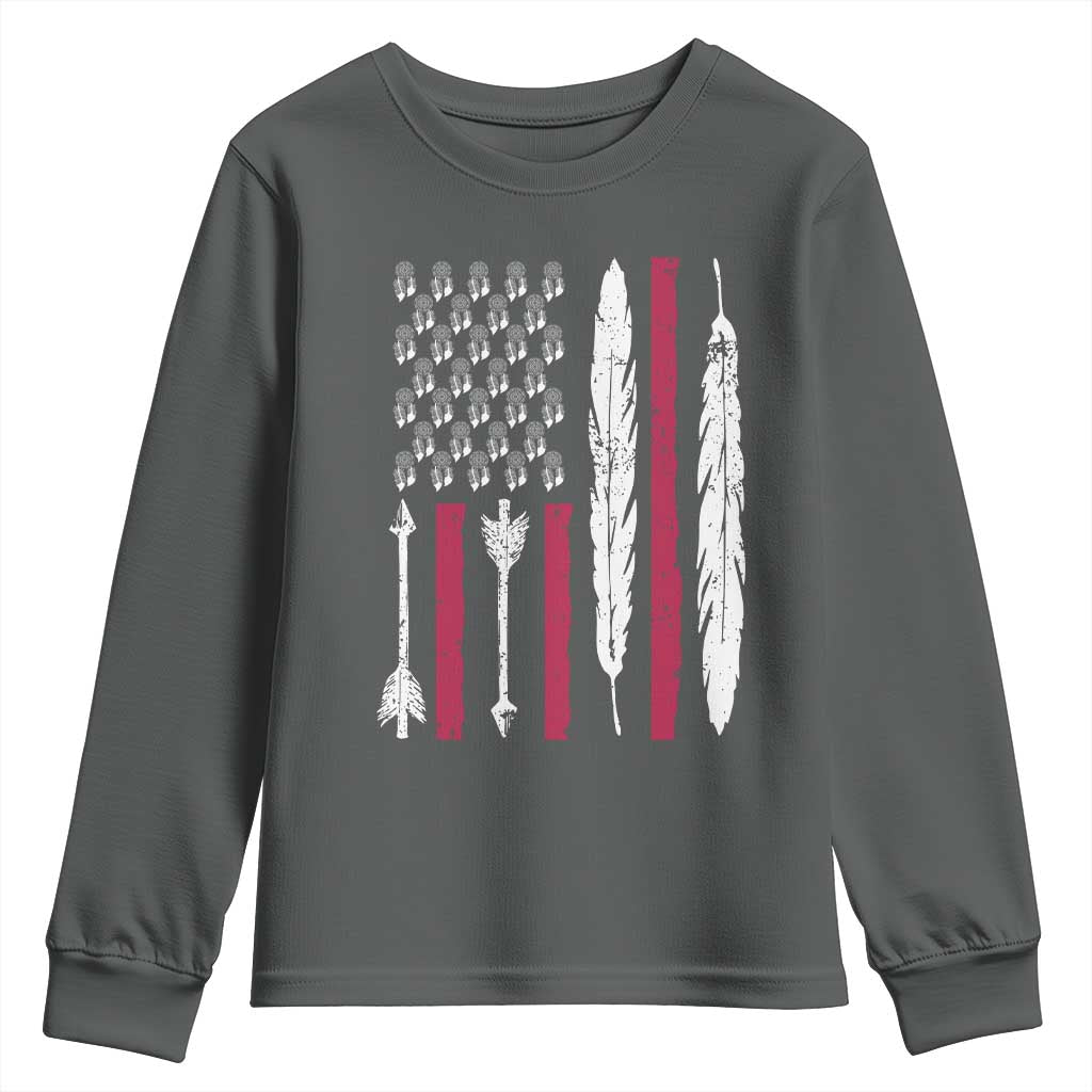 Vintage Native American Flag Youth Sweatshirt Dreamcatcher And Feather Graphic