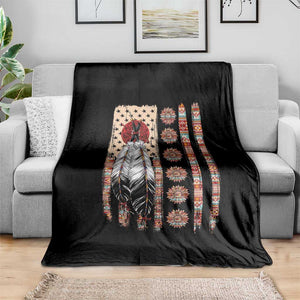 Proud Native American Flag Throw Blanket Tribal Sunflower Indigenous Peoples Day Gift