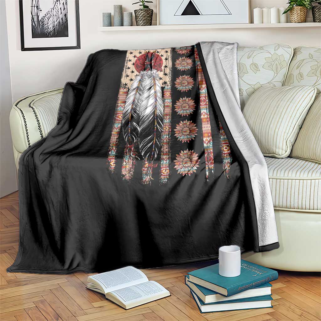 Proud Native American Flag Throw Blanket Tribal Sunflower Indigenous Peoples Day Gift