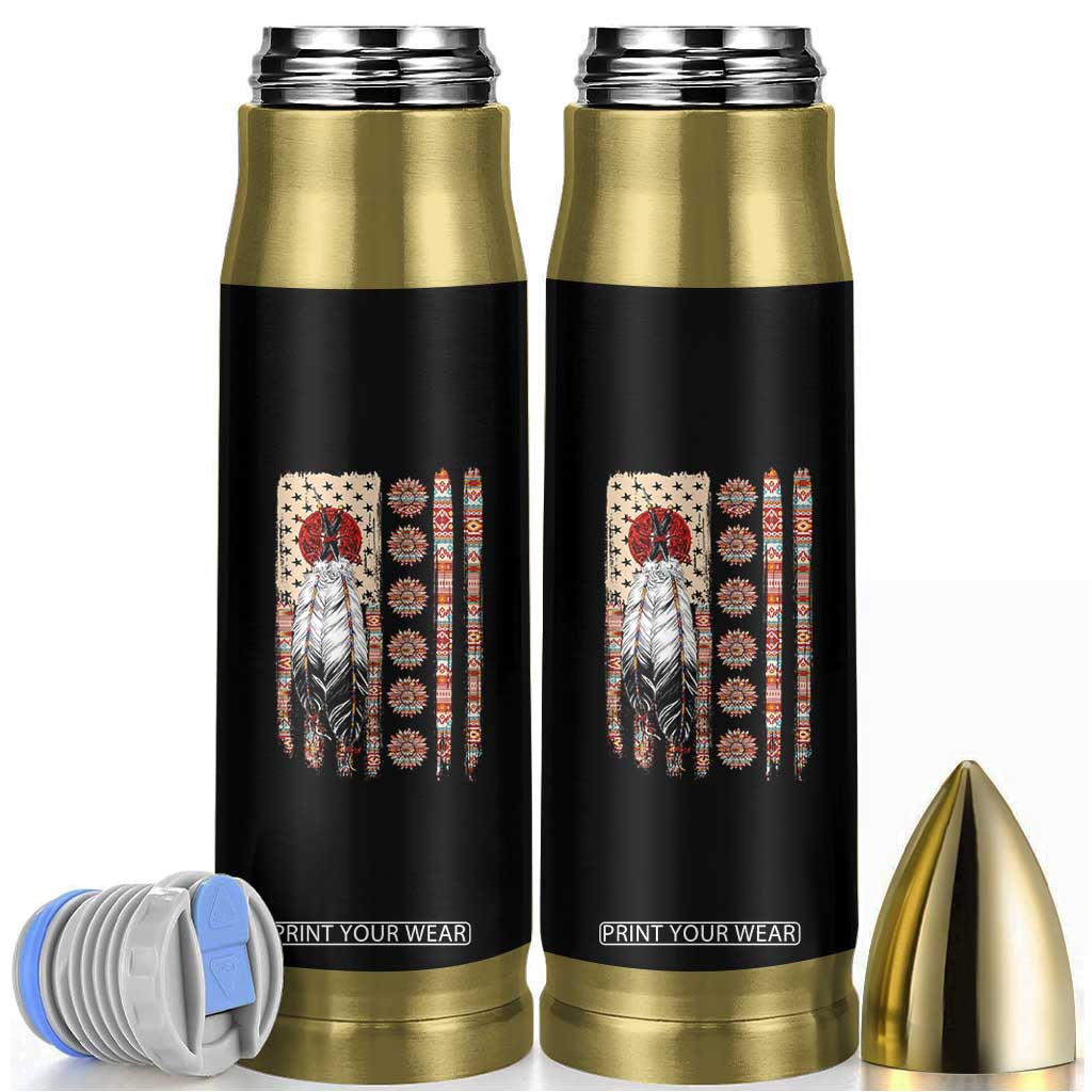 Proud Native American Flag Bullet Tumbler Tribal Sunflower Indigenous Peoples Day Gift