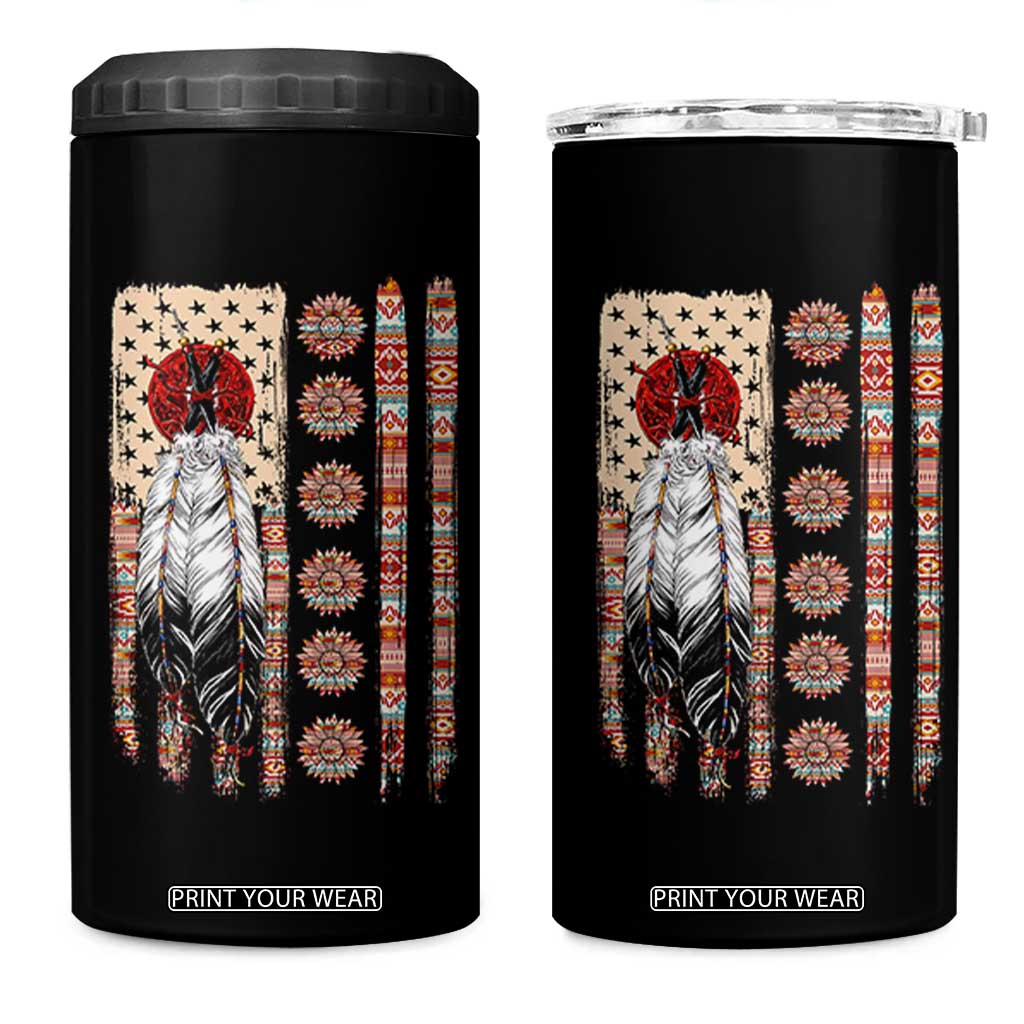 Proud Native American Flag 4 in 1 Can Cooler Tumbler Tribal Sunflower Indigenous Peoples Day Gift