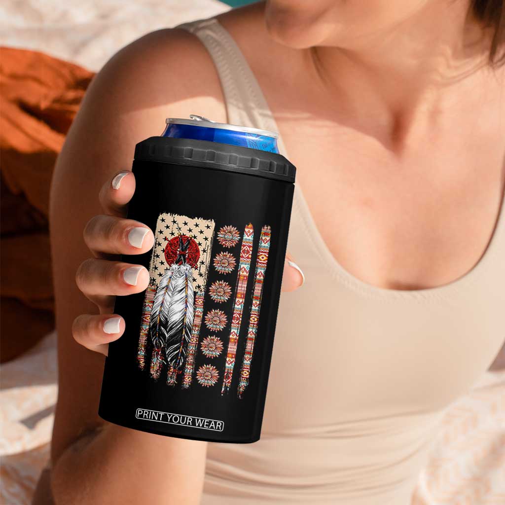 Proud Native American Flag 4 in 1 Can Cooler Tumbler Tribal Sunflower Indigenous Peoples Day Gift