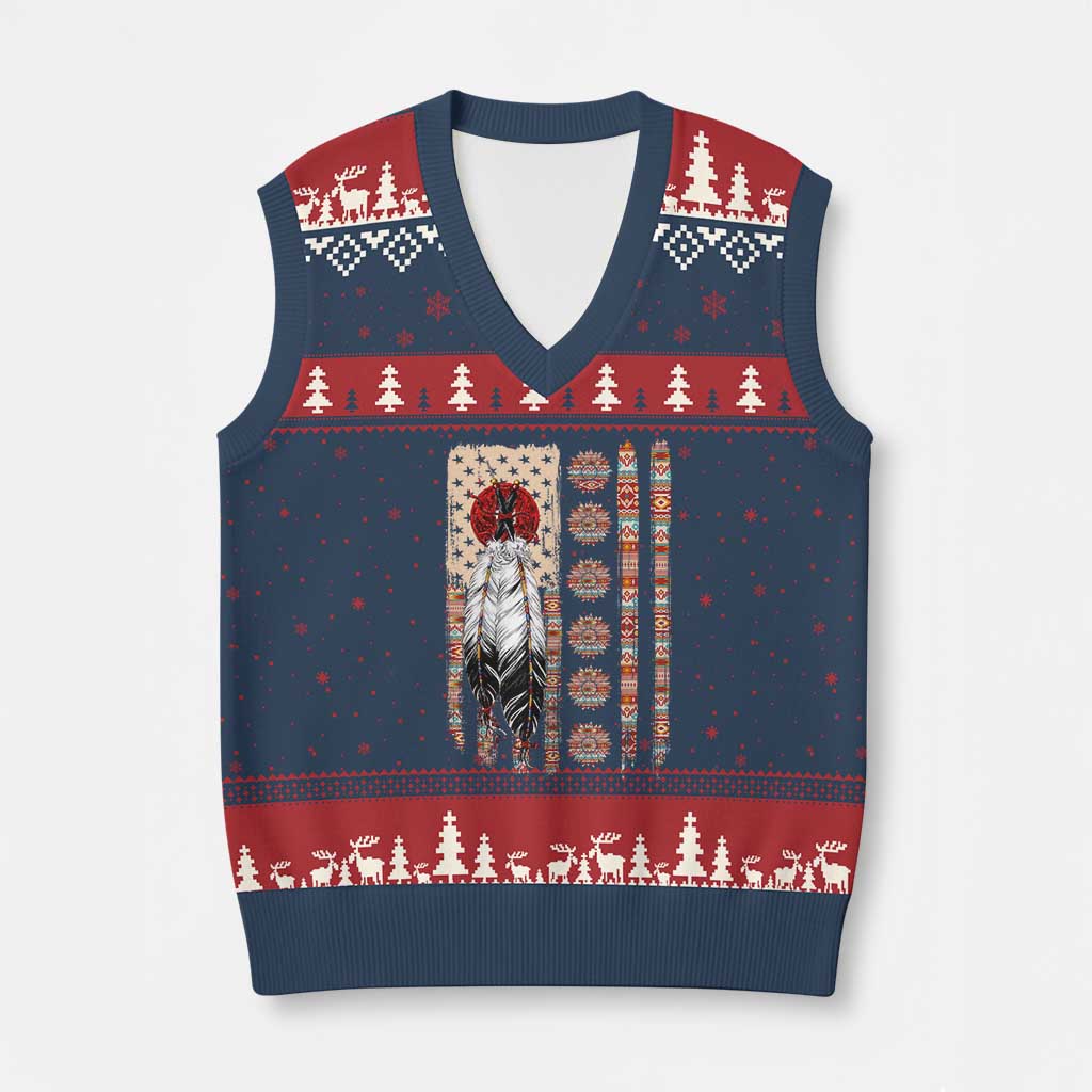 Proud Native American Flag V-Neck Knit Sweater Vest Tribal Sunflower Indigenous Peoples Day Gift