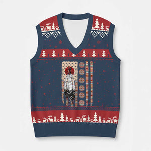 Proud Native American Flag V-Neck Knit Sweater Vest Tribal Sunflower Indigenous Peoples Day Gift
