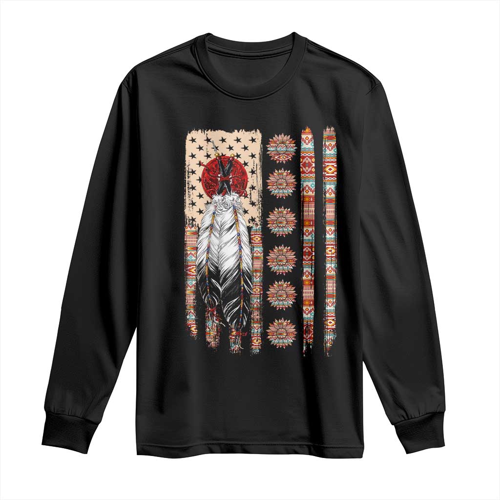 Proud Native American Flag Long Sleeve Shirt Tribal Sunflower Indigenous Peoples Day Gift