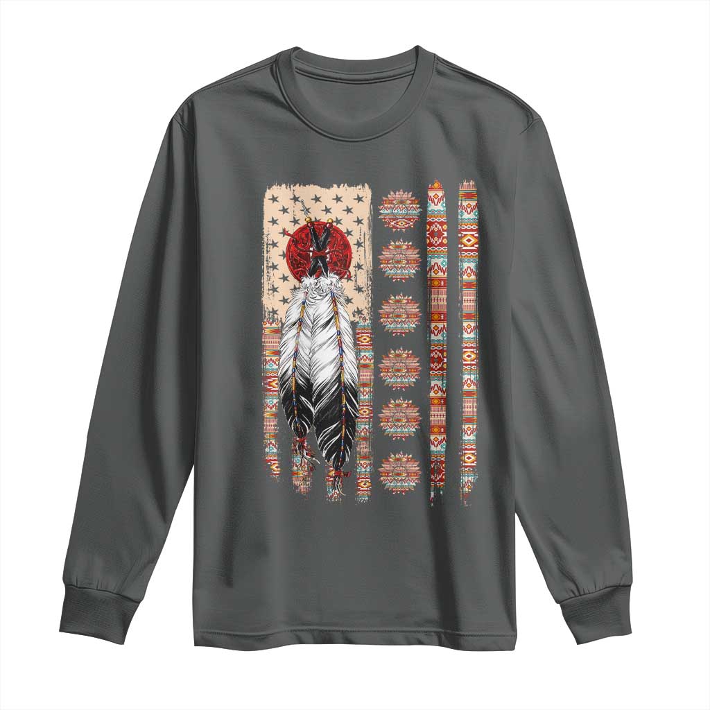 Proud Native American Flag Long Sleeve Shirt Tribal Sunflower Indigenous Peoples Day Gift