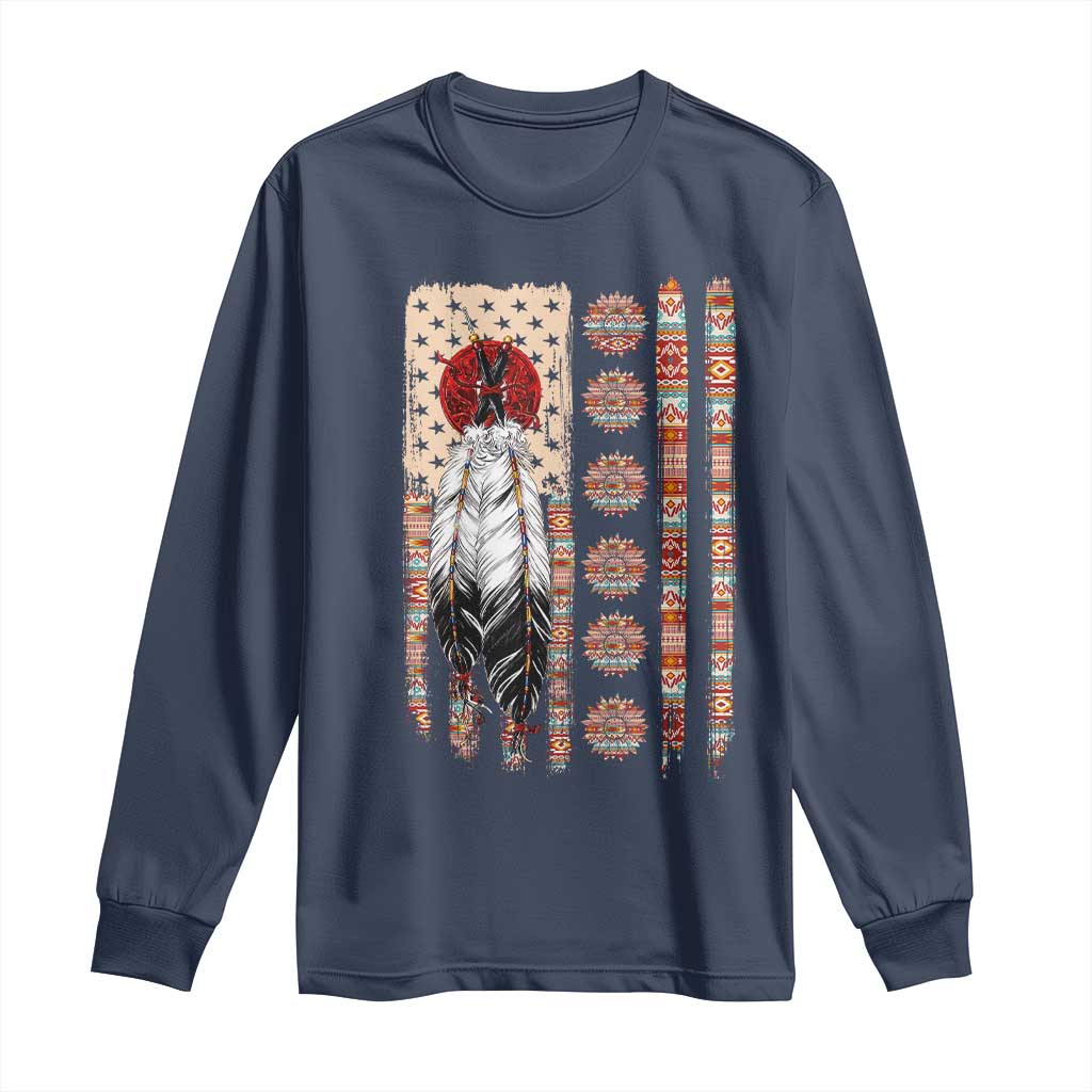 Proud Native American Flag Long Sleeve Shirt Tribal Sunflower Indigenous Peoples Day Gift
