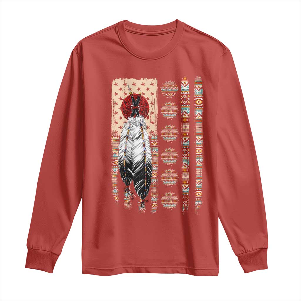 Proud Native American Flag Long Sleeve Shirt Tribal Sunflower Indigenous Peoples Day Gift