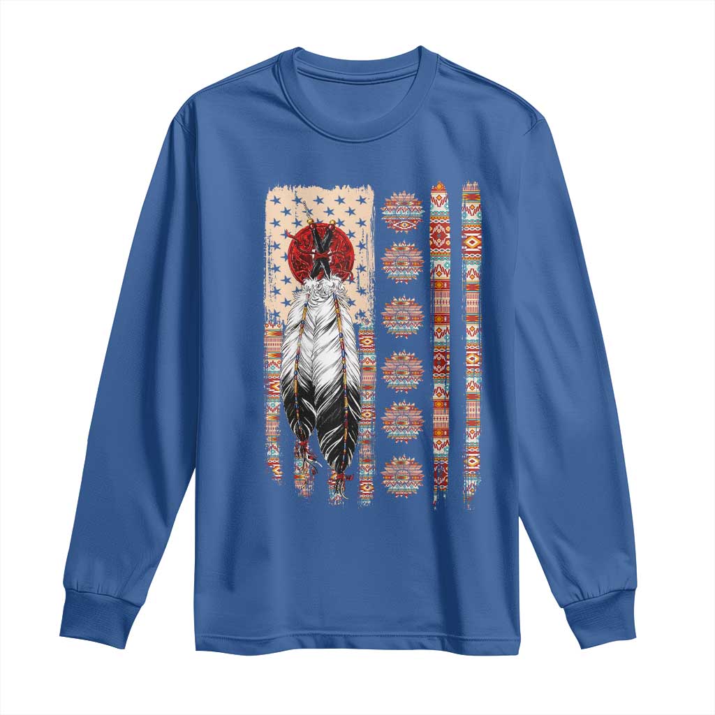 Proud Native American Flag Long Sleeve Shirt Tribal Sunflower Indigenous Peoples Day Gift