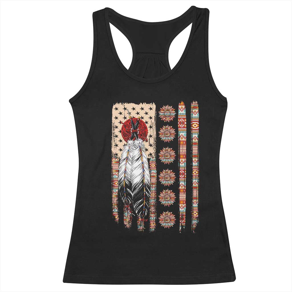 Proud Native American Flag Racerback Tank Top Tribal Sunflower Indigenous Peoples Day Gift